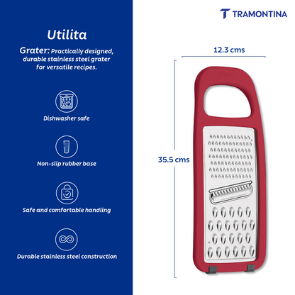 Tramontina Utilitá Stainless Steel and ABS Grater with Rubberized Base, Red