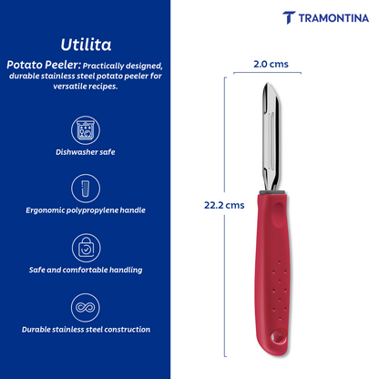 Tramontina Utilitá Stainless Steel Manual Potato Peeler with Red Polypropylene Handle
