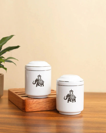 Vola Gaj Porcelain Salt & Pepper Shakers | Platinum Detail