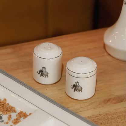 Vola Gaj Porcelain Salt & Pepper Shakers | Platinum Detail