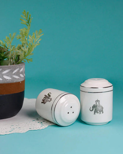 Vola Gaj Porcelain Salt & Pepper Shakers | Platinum Detail