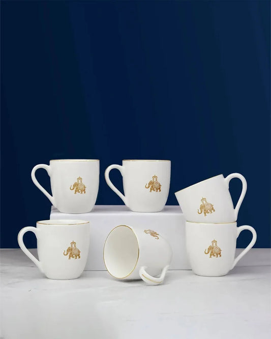 VOLA PORCELAIN 6PC MUG SET WHITE ANIMAL PRINT