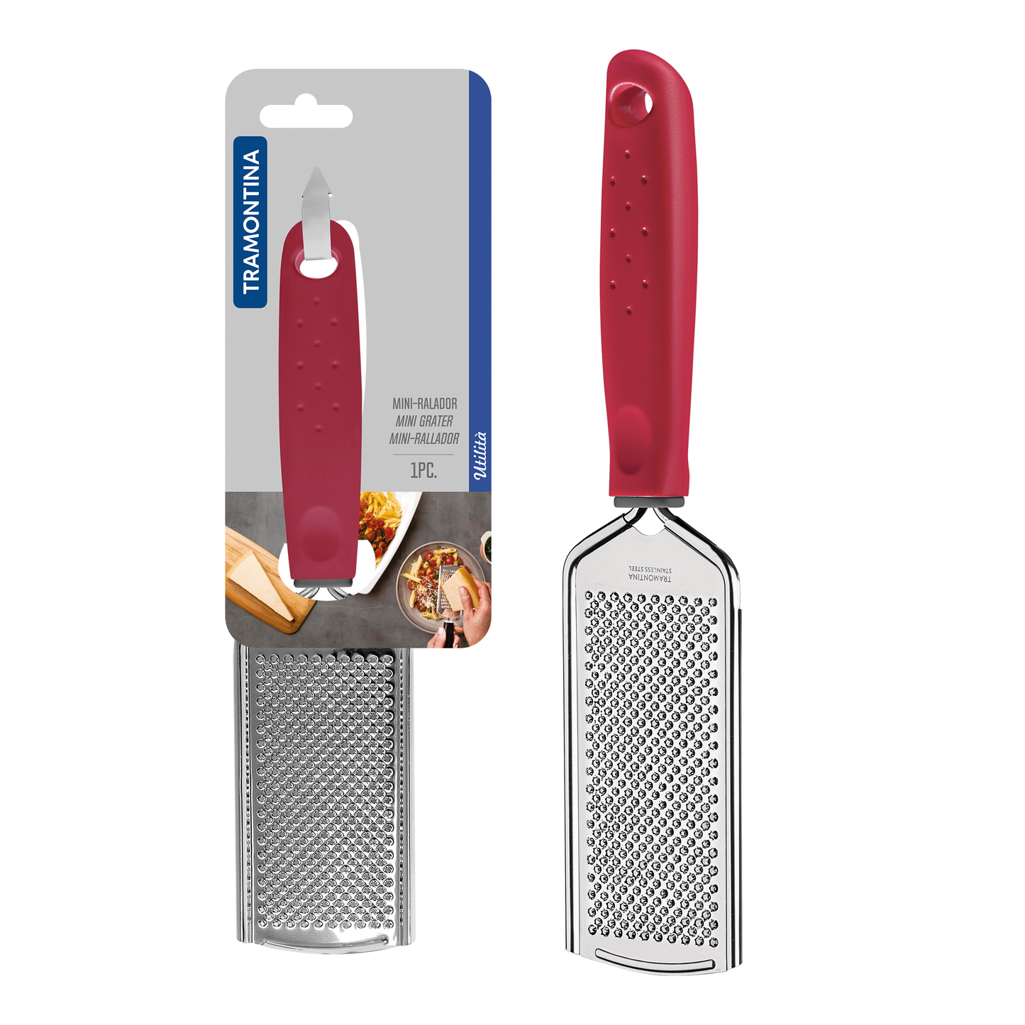Tramontina Utilitá Stainless Steel Mini Grater with Red Polypropylene Handle