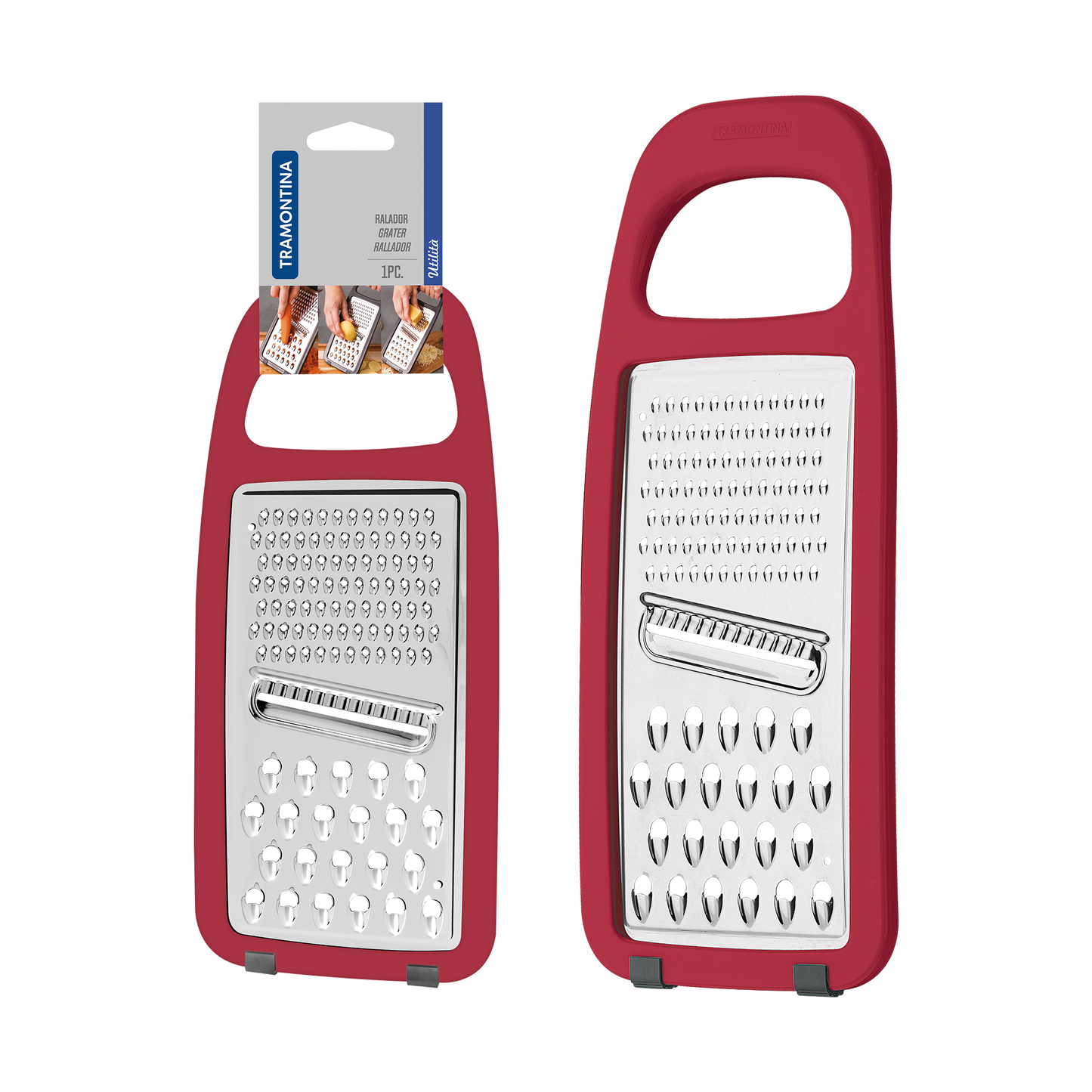 Tramontina Utilitá Stainless Steel and ABS Grater with Rubberized Base, Red