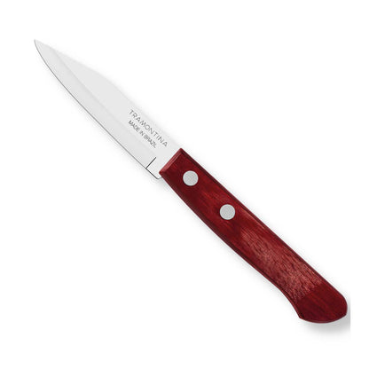 Tramontina Polywood 3" Stainless Steel Vegetable & Fruit knife Spear Point Blade - Impact & Heat Resistant Wooden Handle (Red)