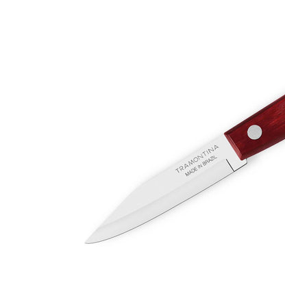 Tramontina Polywood 3" Stainless Steel Vegetable & Fruit knife Spear Point Blade - Impact & Heat Resistant Wooden Handle (Red)
