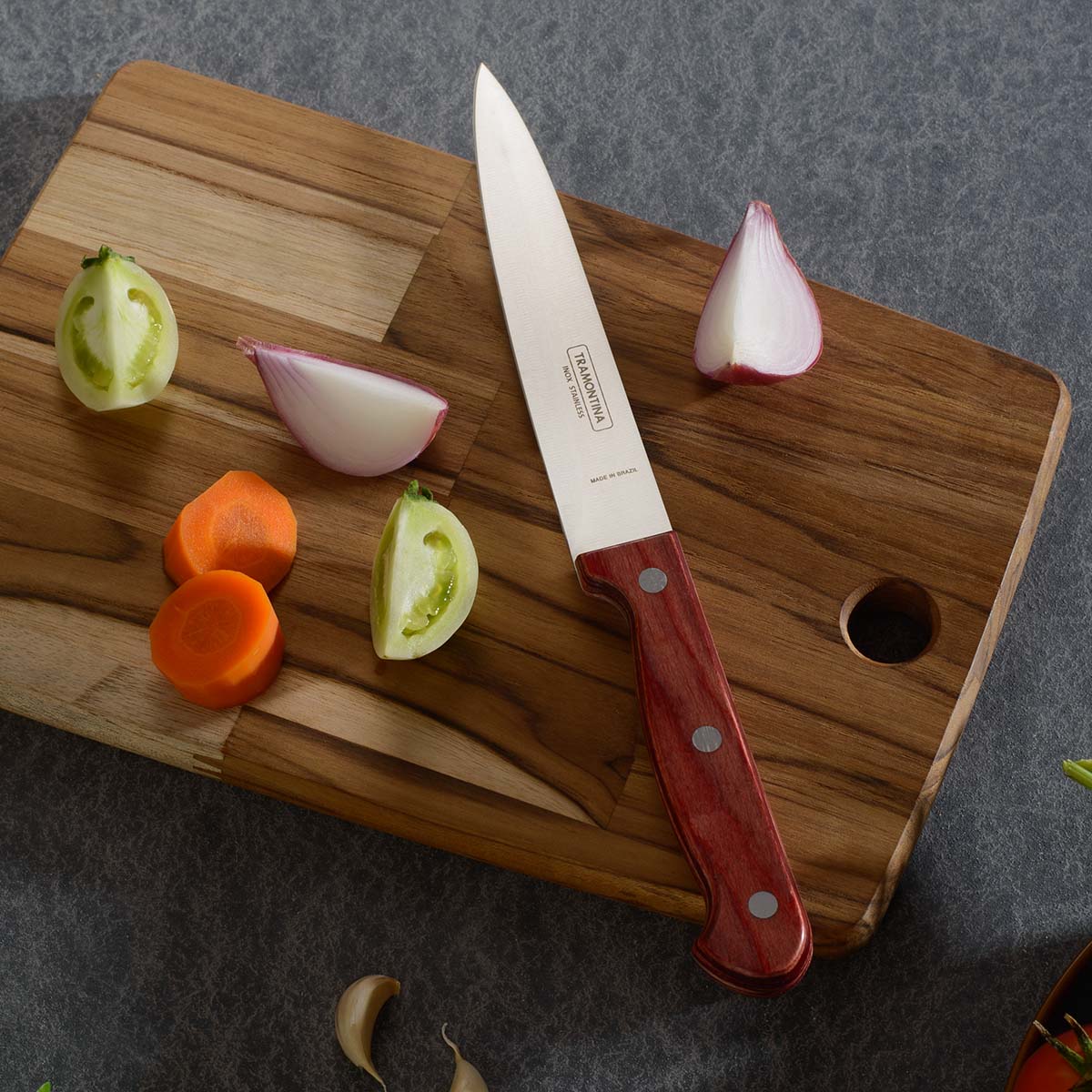 Tramontina Polywood 3" Stainless Steel Vegetable & Fruit knife Spear Point Blade - Impact & Heat Resistant Wooden Handle (Red)