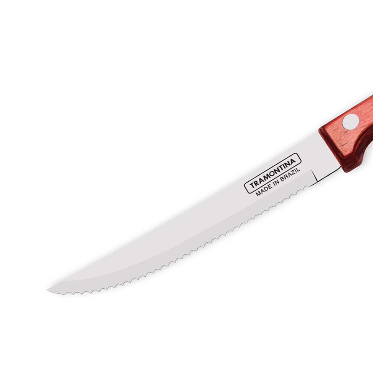Tramontina Polywood 5" Stainless Steel Steak & Fruit knife Serrated Blade - Impact & Heat Resistant Wooden Handle (Red)