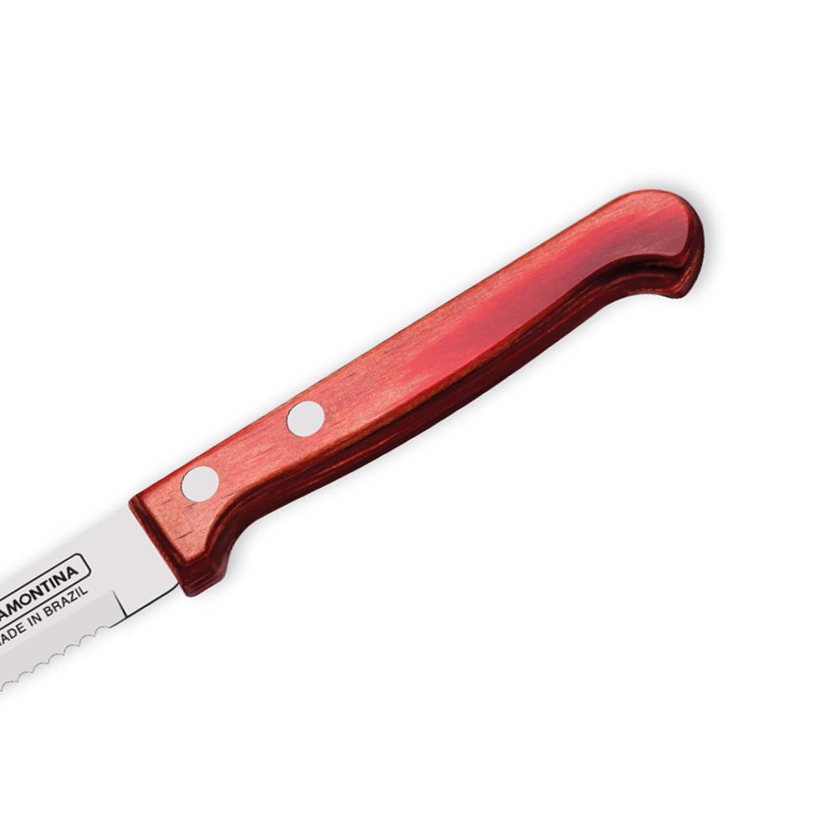 Tramontina Polywood 5" Stainless Steel Steak & Fruit knife Serrated Blade - Impact & Heat Resistant Wooden Handle (Red)