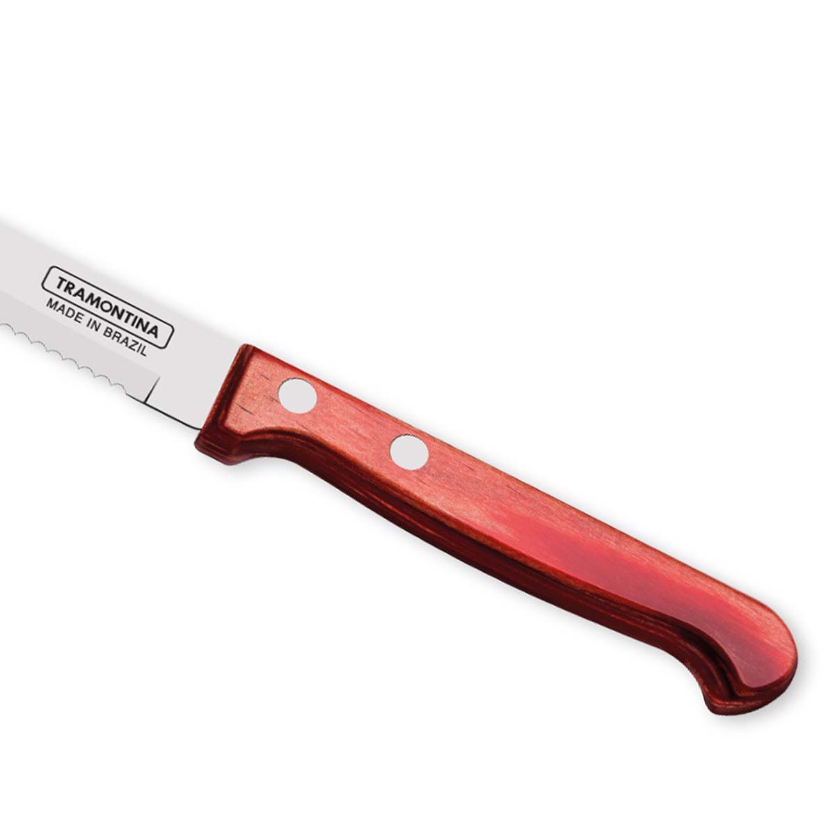 Tramontina Polywood 5" Stainless Steel Steak & Fruit knife Serrated Blade - Impact & Heat Resistant Wooden Handle (Red)
