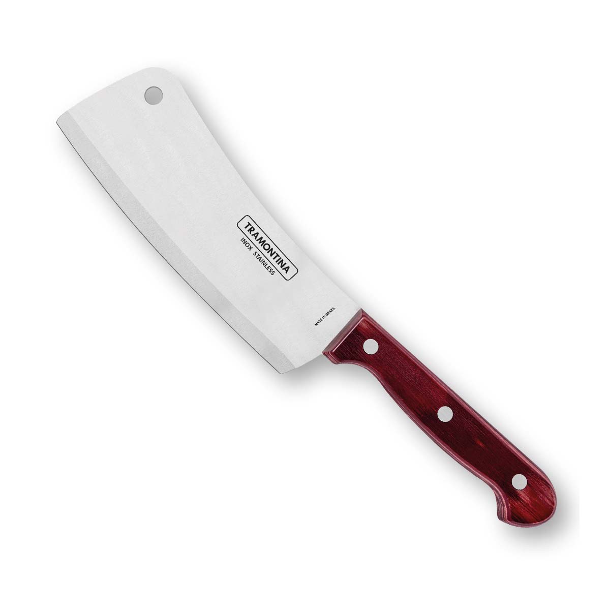 Tramontina Polywood 6" Stainless Steel Cleaver knife Straight Blade - Impact & Heat Resistant Wooden Handle (Red)