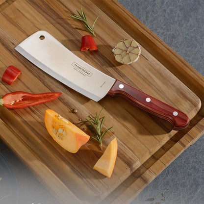 Tramontina Polywood 6" Stainless Steel Cleaver knife Straight Blade - Impact & Heat Resistant Wooden Handle (Red)