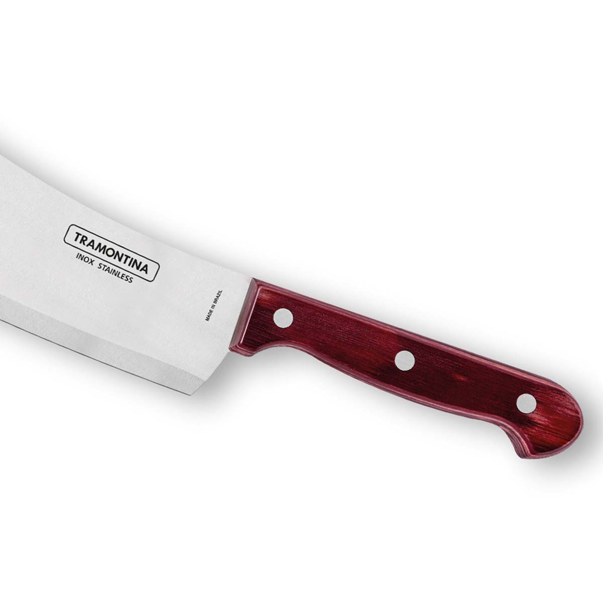 Tramontina Polywood 6" Stainless Steel Cleaver knife Straight Blade - Impact & Heat Resistant Wooden Handle (Red)