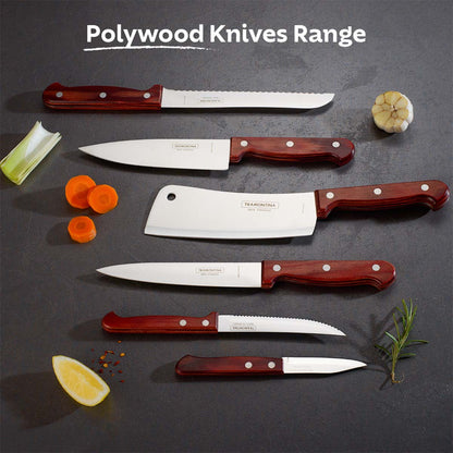 Tramontina Polywood 6" Stainless Steel Cleaver knife Straight Blade - Impact & Heat Resistant Wooden Handle (Red)