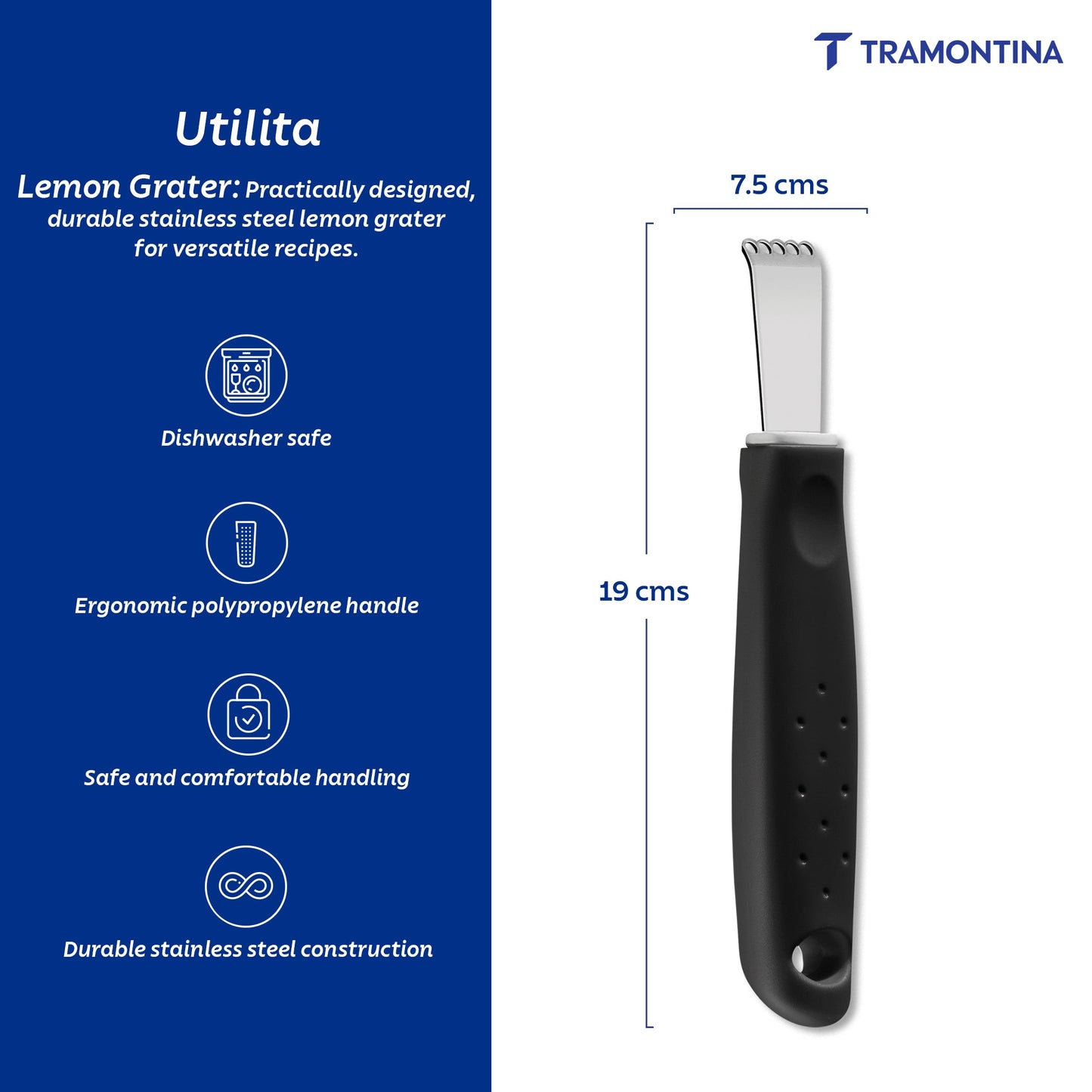 Tramontina Utilitá stainless steel baller with 2.4 cm black polypropylene handle